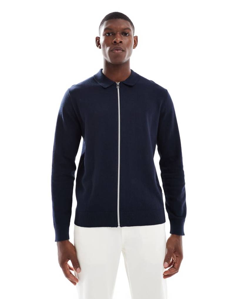JJ Rebel - Strick-Polojacke in Marineblau mit durchgehendem Reißverschluss von JJ Rebel