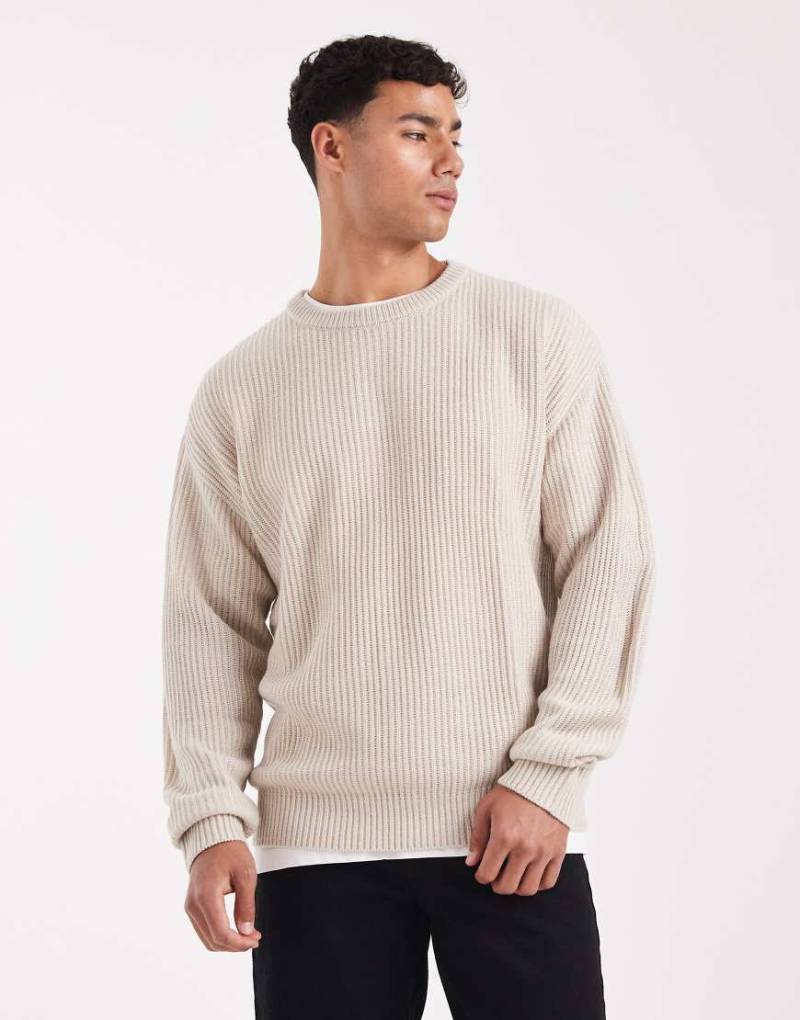 JJ Rebel - Strukturierter Oversize-Pullover in Beige-Neutral von JJ Rebel
