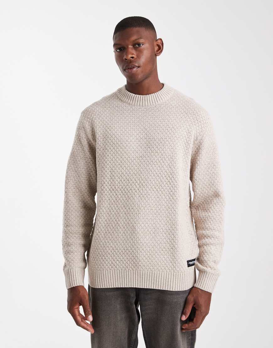 JJ Rebel - Strukturierter Relaxed-Fit-Pullover in Beige mit Rundhalsausschnitt-Neutral von JJ Rebel