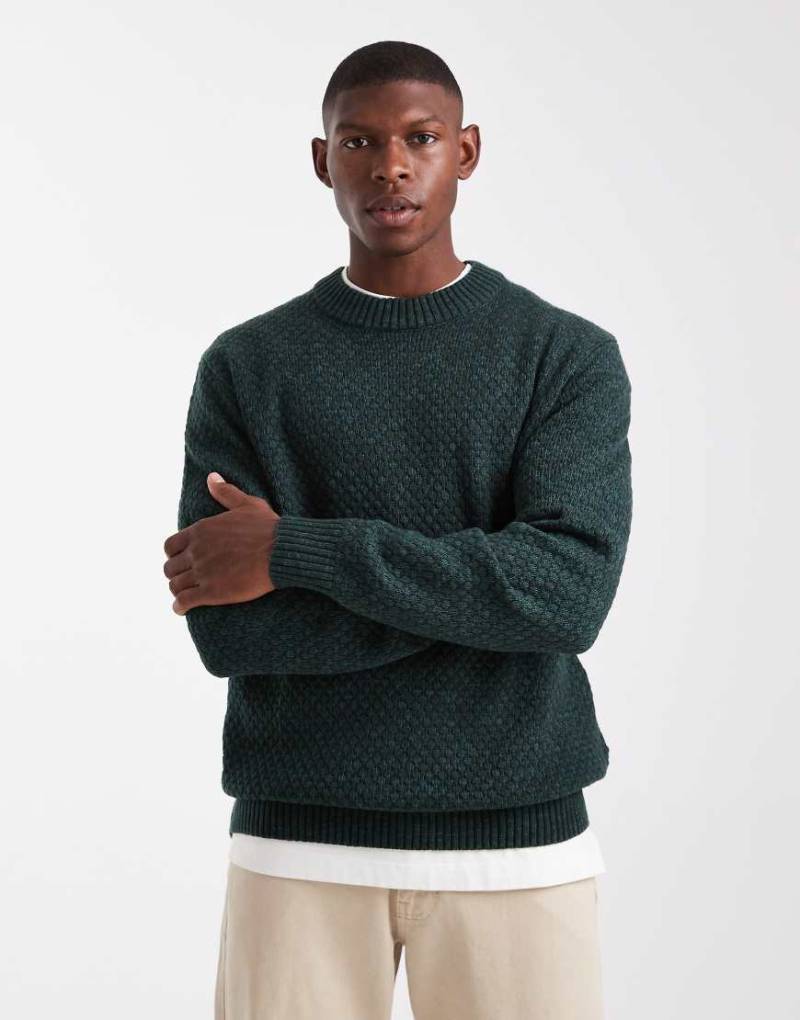 JJ Rebel - Strukturierter Relaxed-Fit-Pullover in Khaki mit Rundhalsausschnitt-Grün von JJ Rebel