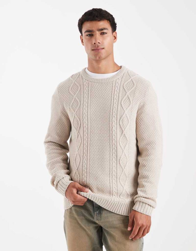 JJ Rebel - Strickpullover in Beige mit Zopfmuster-Neutral von JJ Rebel