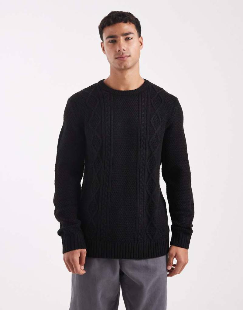 JJ Rebel - Strickpullover in Schwarz mit Zopfmuster von JJ Rebel