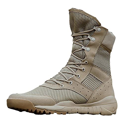 Sommer Outdoor Camping Wanderschuhe Herren Ultraleicht Übergröße Taktische Kampftraining Stiefel Wanderschuhe, Khaki Mesh, 40 EU von JJBKT