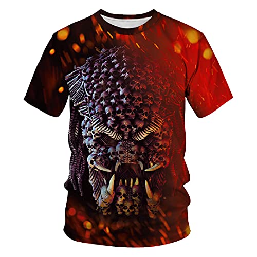 Herren O-Ausschnitt Kurzarm 3D Digitaldruck Lässige Mode Skelett Patchwork Rot Sommer T-Shirts(XXL,Brown) von JJCat