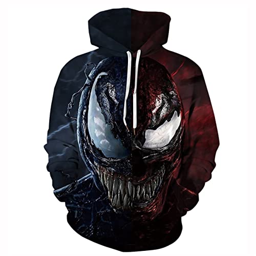 JJCat Herren Kapuzen 3D Digitaldruck Hero Venom Serie Lange Zähne Monster Paar Pullover Hoodies(XXL,Black) von JJCat