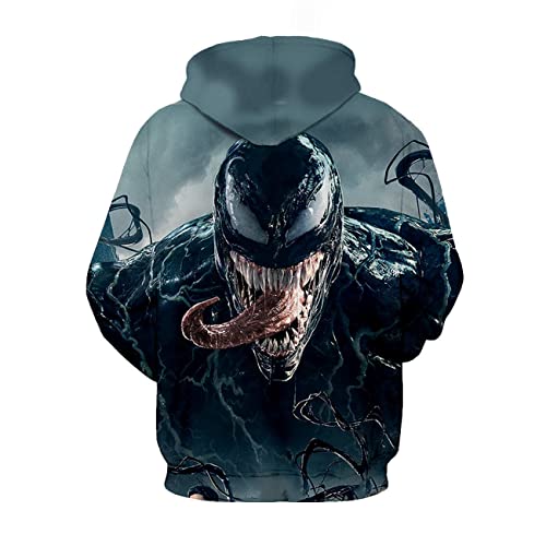 JJCat Herren Kapuzen-3D-Digitaldruck Hero Venom Series Fighting Langzungen Monster Paar Pullover Hoodies(4XL,Black) von JJCat