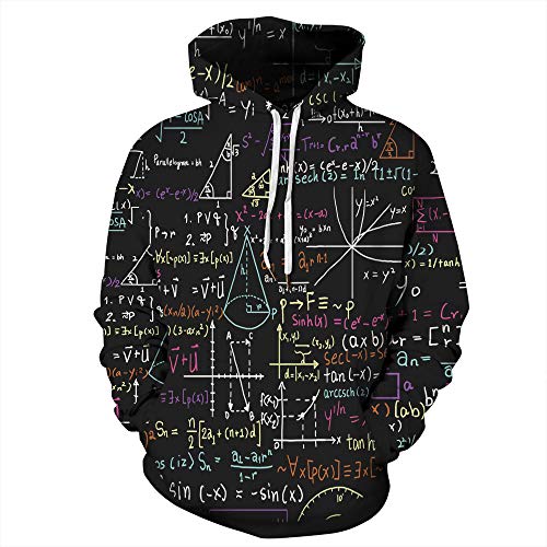 JJCat Herren Kapuzen Langarm 3D Digitaldruck Mathematische Formel Schwarz Loose Fit Paar Hoodies Sweatshirts(L,Black) von JJCat