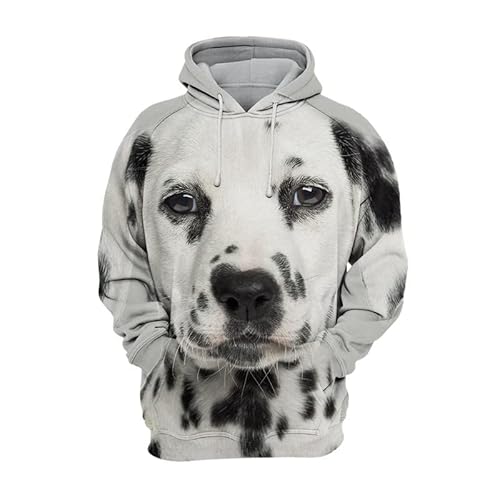 JJCat Herren Kapuzen Langarm 3D Druck Hunde Serie Dalmatiner Design Lässige Pullover Hoodies(XL,Weiß) von JJCat