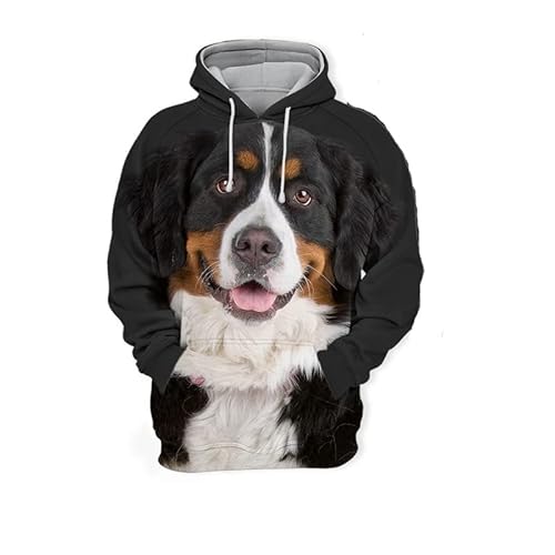 JJCat Herren Kapuzen Langarm 3D Druck Hunde Serie Schweizer Berner Sennenhund Design Lässige Pullover Hoodies(3XL,Schwarz) von JJCat