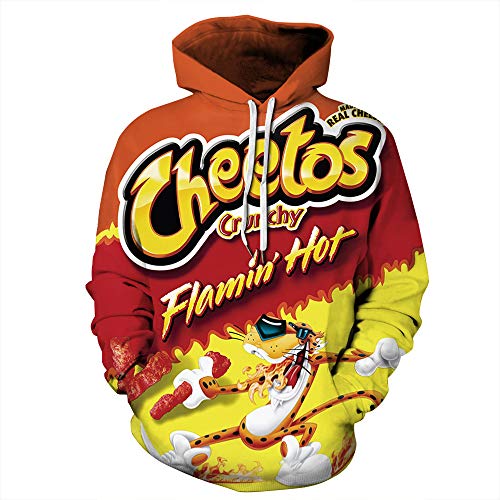 JJCat Herren Langarm 3D Digitaldruck Beiläufige Art und Weise Buchstaben Drucken Cheetos Flamin Hot Couple Pullover Hoodies Sweatshirts(L,Colorful) von JJCat