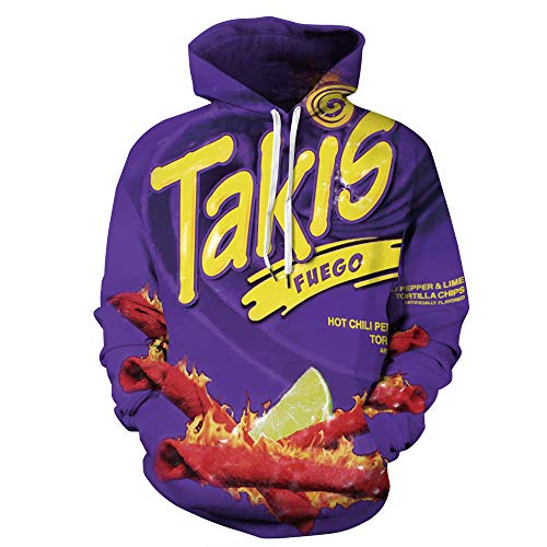 JJCat Herren Langarm 3D Digitaldruck Lässige Mode Takis Fuego Paar Pullover Hoodies Sweatshirts(L,Purple) von JJCat