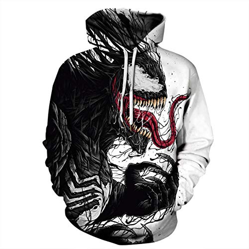 JJCat Herren Langarm 3D-Druck Hero Venom-Serie Side Schwarz Venom Plus Size 5XL Pullover Hoodies Paar Sweatshirts(4XL,Schwarz) von JJCat