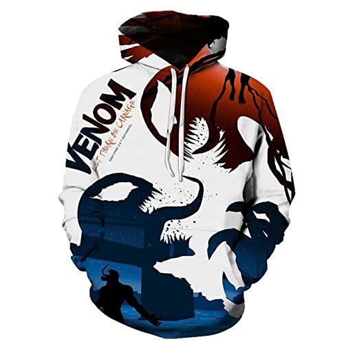 JJCat Herren Langarm 3D-Druck Hero Venom-Serie Side Schwarz Venom Plus Size 5XL Pullover Hoodies Paar Sweatshirts(M,Grau23) von JJCat