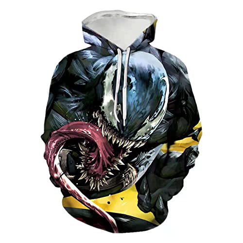 JJCat Herren Langarm 3D-Druck Hero Venom-Serie Side Schwarz Venom Plus Size 5XL Pullover Hoodies Paar Sweatshirts(M,Lila31) von JJCat