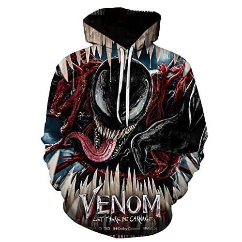 JJCat Herren Langarm 3D-Druck Hero Venom-Serie Side Schwarz Venom Plus Size 5XL Pullover Hoodies Paar Sweatshirts(S,Weiß14) von JJCat