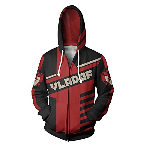 JJCat Herren Langarm 3D-Druck Kapuzen Borderlands Serie Buchstaben Patchwork Plus Größe 5XL Reißverschluss Sweatshirts(XL,Rot) von JJCat