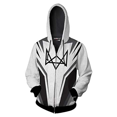 JJCat Herren Langarm Kapuzen 3D Print Watch Dogs Serie Plus Größe 5XL Reißverschluss Sweatshirts(XXL,Grey) von JJCat