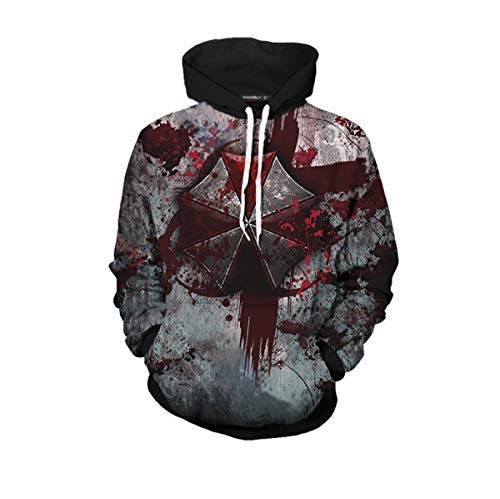 JJCat Herren Langarm Kapuzen Resident Evil Series Regenschirm Plus Größe 5XL Cosplay Pullover Sweatshirts(M,Grey) von JJCat