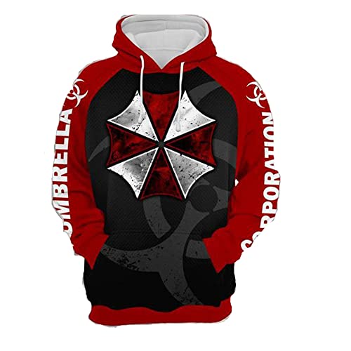 JJCat Herren Langarm Kapuzen Resident Evil Series Regenschirm Plus Größe 5XL Cosplay Pullover Sweatshirts (3XL, Rot) von JJCat