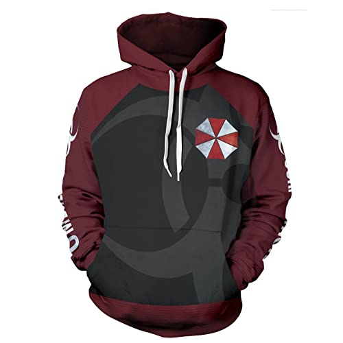 JJCat Herren Langarm Kapuzen Resident Evil Series Regenschirm Plus Größe 5XL Cosplay Pullover Sweatshirts (XXL, Winerot) von JJCat