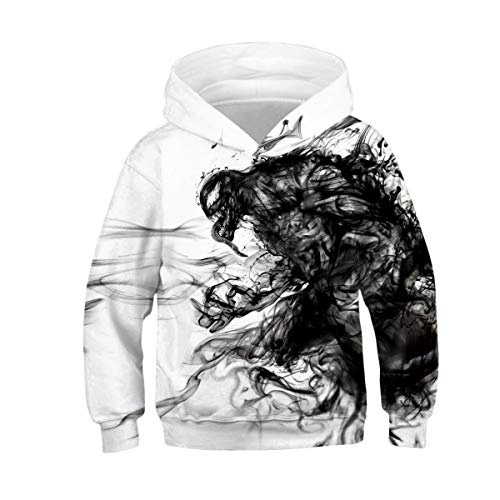 JJCat Kinder Langarm Kapuzen 3D Digital Print Hero Venom Series Black Ink Pullover Sweatshirts(L,Multicolor) von JJCat