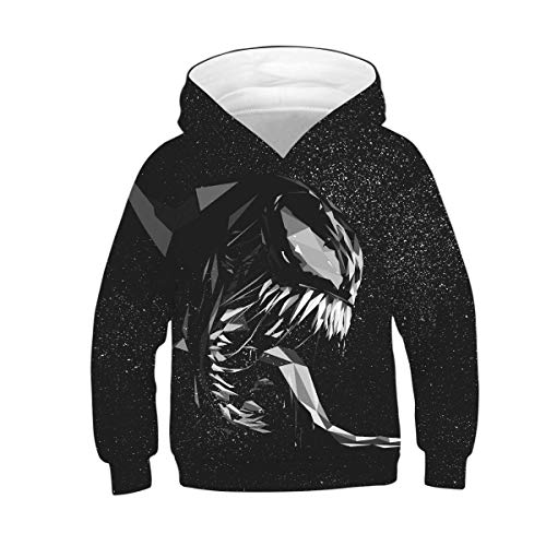 JJCat Kinder Langarm Kapuzen 3D Digital Print Hero Venom Series Roaring Monster Pullover Sweatshirts(L,Multicolor) von JJCat