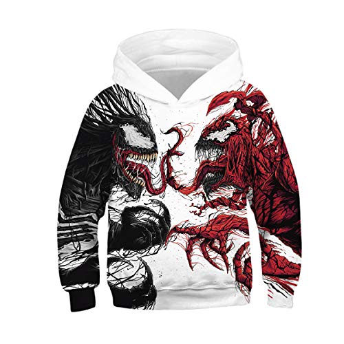 JJCat Kinder Langarm Kapuzen 3D Digital Print Hero Venom Series Roaring Monster Pullover Sweatshirts(XL,Multicolor) von JJCat