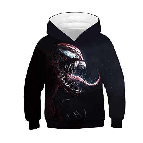 JJCat Kinder Langarm Kapuzen 3D Digital Print Hero Venom Series Roaring Monster Pullover Sweatshirts(XS,Multicolor) von JJCat
