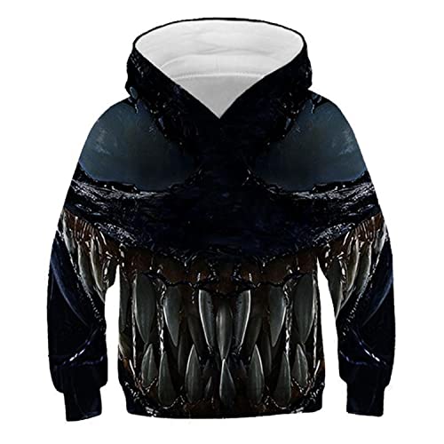 JJCat Kinder Langarm Kapuzen 3D-Digitaldruck Heldengift-Serie Brüllendes Monster Pullover Sweatshirts(XS,Schwarz20) von JJCat