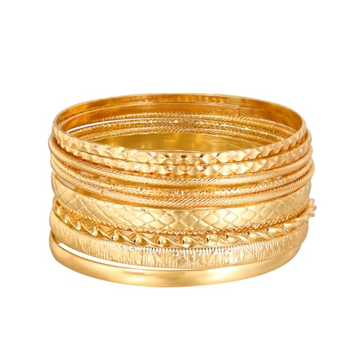 JJDreams 10 Stück Golden Graviert Armband Set,Legierung Armreifen,Elegant und Stilvoll Armband für Frauen von JJDreams