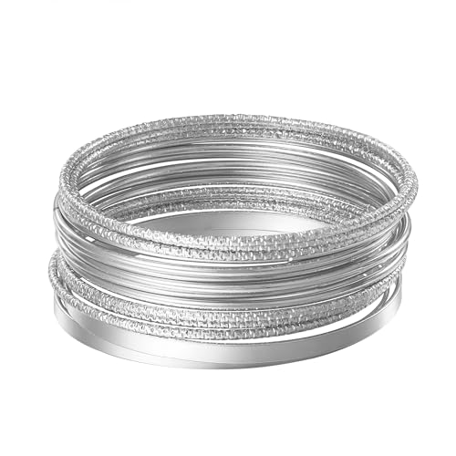 JJDreams 14 Stück Silber-Legierung Armreifen, Gravierte Strukturierte Oberfläche, Damen Edelstahl Armreif, Elegante Armbänder für Frauen Männer von JJDreams