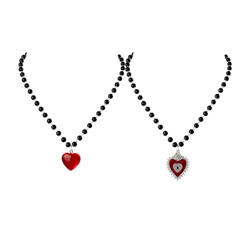 JJDreams 2 Stück Gothic Punk Halskette Schwarze Perlenkette mit Herz-Anhänger Devil's Eye für Frauen JJDreams 2 Stück Gothic Punk Halskette Schwarze Perlenkette mit Herz-Anhänger Devil's Eye für Frauen von JJDreams