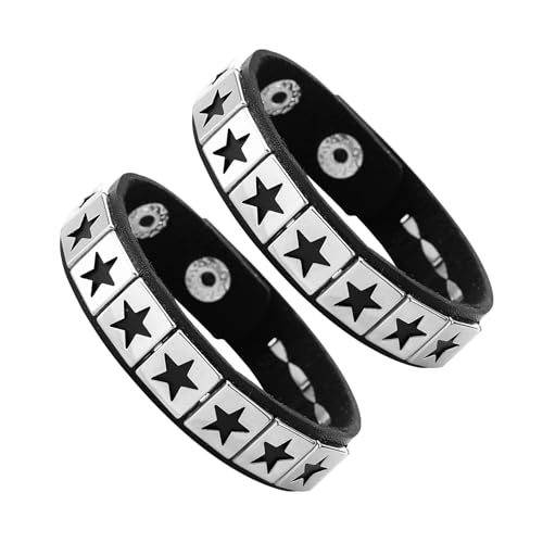 JJDreams 2 Stück Punk Breite Lederarmband Unisex Schwarze Nieten Armband Gothic Rocker Armband Set von JJDreams