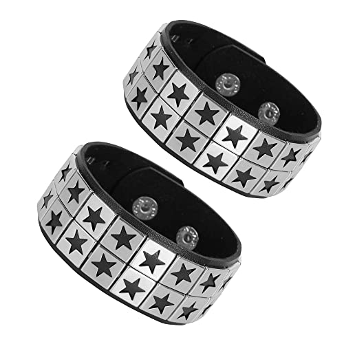 JJDreams 2 Stück Punk Breite Lederarmband Unisex Schwarze Nieten Armband Gothic Rocker Armband Set von JJDreams