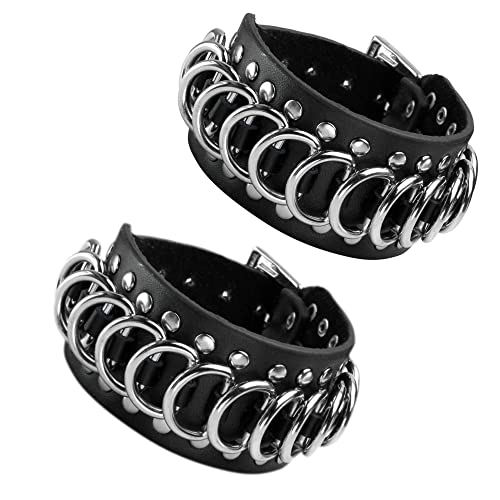 JJDreams 2 Stück Punk Breite Lederarmband Unisex Schwarze Nieten Armband Gothic Rocker Armband Set von JJDreams