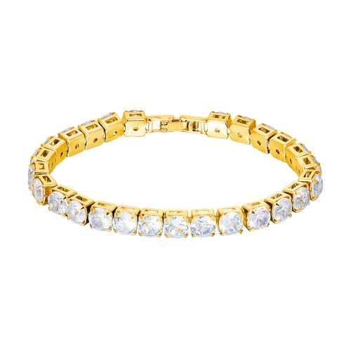 JJDreams 6 MM Elegantes versilbertes Tennisarmband,Armband mit Steinen Zirconia für Damen, Geschenk für Jahrestage or Geburtstage,Gold JJDreams 6 MM Elegantes versilbertes Tennisarmband,Armband mit Steinen Zirconia für Damen, Geschenk für Jahrestage or Geburtstage,Gold von JJDreams