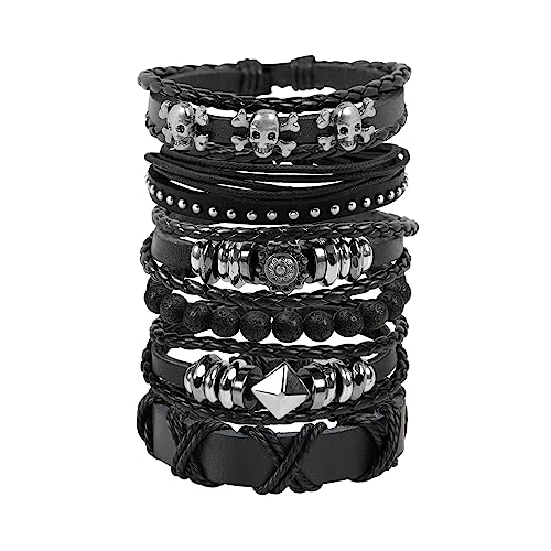 JJDreams 6PCS Lederarmbänder Set für Männer Frauen Gewebte Manschette Wrap Vintage Armband Einstellbare Länge Gewebtes Lederarmband von JJDreams