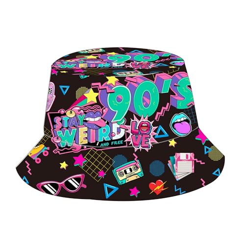 JJDreams Schwarz Fishing Hut Fischerhut Bunt Bucket Cap 90s Style Bucket Hat für Damen Herren, Outdoor-Anglerhut, modischer Sommerhut, faltbar, Unisex von JJDreams