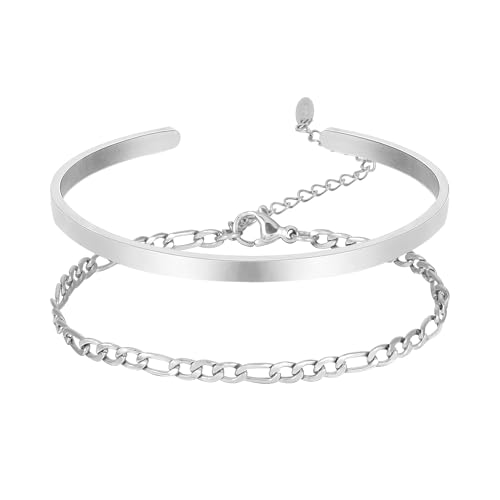 JJDreams Armband Damen mit Figaro Armband Armbänder Set Verstellbar Armband Set,Silber von JJDreams