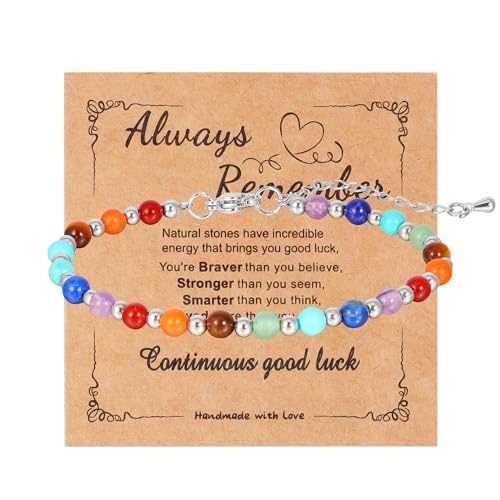 JJDreams Chakra Armband Damen Armband Edelstein Perlen Armbänder Naturstein Armband mit Silberperle Natursteinperlen Damen-Heilende Kristalle Perlenarmband,Bunt von JJDreams