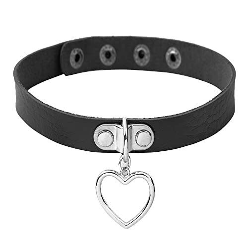 JJDreams Choker Gothic Leder Choker Herz Schwarz Choker Damen Choker Halsband Punk Emo Schmuck von JJDreams