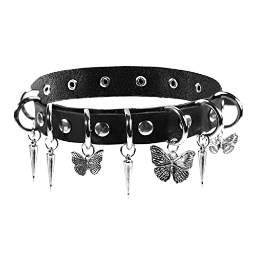 JJDreams Choker Gothic Stern Halsband Damen Schmetterling Choker Leder Schwarz Emo Schmuck von JJDreams