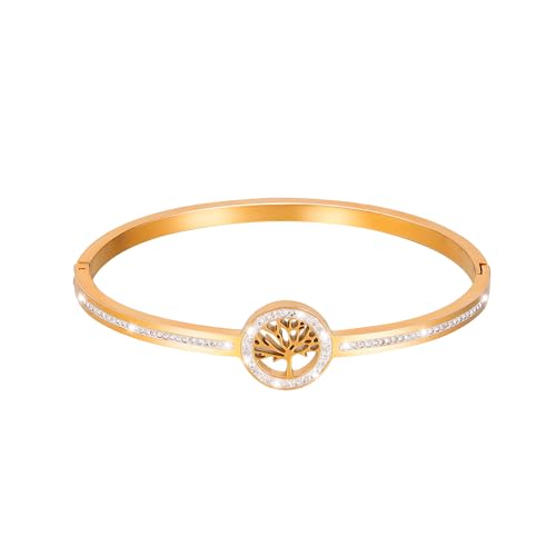 JJDreams Damen Armband Lebens Baum Bangle Edelstahl Armband Lebens Armreif Armband Mode-Accessoire,Gold von JJDreams