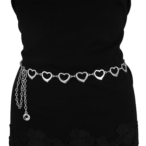 JJDreams Damen Boho Silber Herz Taillenkette Kettengürtel Taille Kette Y2K Bauchschmuck Belly Chain Taillenkettengürtel Körperkettefür Kleid Jeans von JJDreams