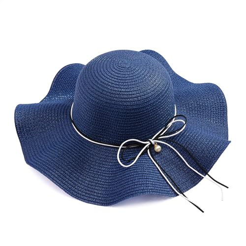 JJDreams Damen Boho Strohhut Faltbarer Sonnenhut Strandhut Sommerhut mit Breite Krempe Schleife für Reise Urlaub und Strand,Marineblau JJDreams Damen Boho Strohhut Faltbarer Sonnenhut Strandhut Sommerhut mit Breite Krempe Schleife für Reise Urlaub und Strand,Marineblau von JJDreams