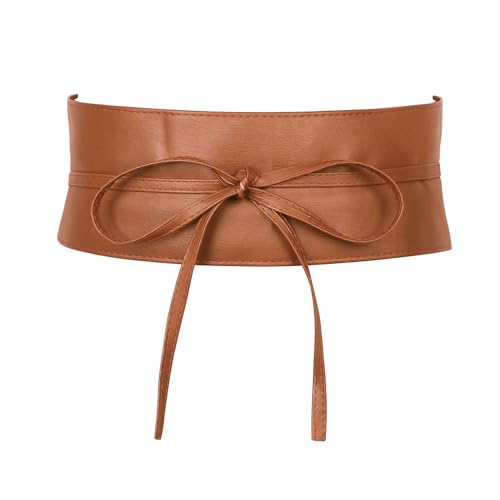 JJDreams Damen Leder Taillen Gürtel Bowknot Damen Obi Gürtel PU Leder Cinch Hüftgürtel Retro Bindegürtel,L-Braun von JJDreams