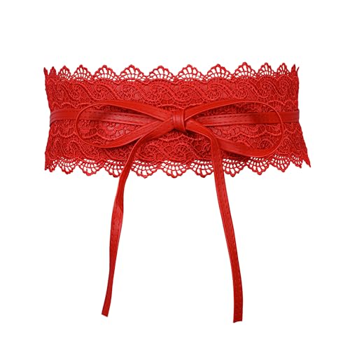 JJDreams Damen Schnüren Hüftgürtel Bowknot Breite Wickelgürtel Retro Bindegürtel,M,Rot von JJDreams