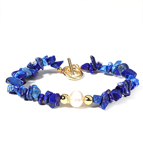 JJDreams Edelstein Armband Heilsteine Armband Damen splitterarmband Yoga Armband Lapislazuli mit Perle von JJDreams