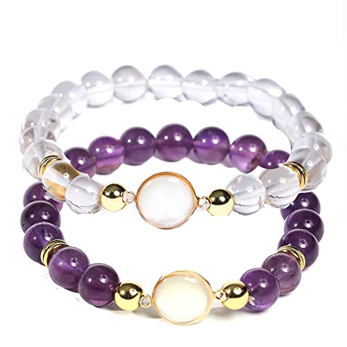 JJDreams Edelsteine Perlenarmband Damen,8MM Armband mit Opal Anhänger,Heilsteine Armbänder Amethyst von JJDreams