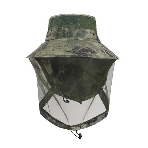 JJDreams Fischerhut Herren mit Nackenschutz Tarnunghut Kopfnetz und Nackenschutz Buschhüte Militärgrün Einstellbar Wanderhut Outdoor Sonnenhut Bucket Hut Anglerhut für Trekking Hiking Safari Strand von JJDreams
